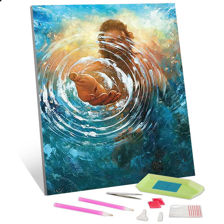 TISHIRON Diamond Painting Kits Jesus Diamond Painting Kits for Adults Full Drill Christ Religion Diamond Art Diamond Painting Kits for Kids Blue Ocean Bible Diamond Painting Kit, 12x16 Inches TISHIRON