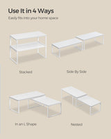 SONGMICS Cabinet Organizer Shelf, Set of 2 Kitchen Counter Shelves, Kitchen Storage, Spice Rack, Stackable, Expandable, Metal and Engineered Wood, Cloud White and Snow White UKCS025W01 SONGMICS