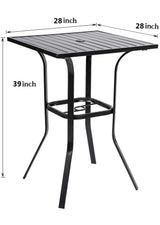 Patiomore Patio Bar Table, Outdoor Bar Height Bistro Table with Umbrella Hole, Metal Frame and Slat Design (Black) Patiomore