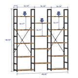 NUMENN Vintage Brown Triple Column 5-Tier Adjustable Bookshelf with 14 Open Display Shelves NUMENN