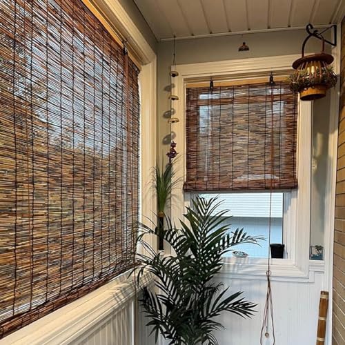 Bamboo Roll-Up Shades for Outdoor Privacy – Cordless Blackout Blinds 24" to 77" Wide WoodArtSupply
