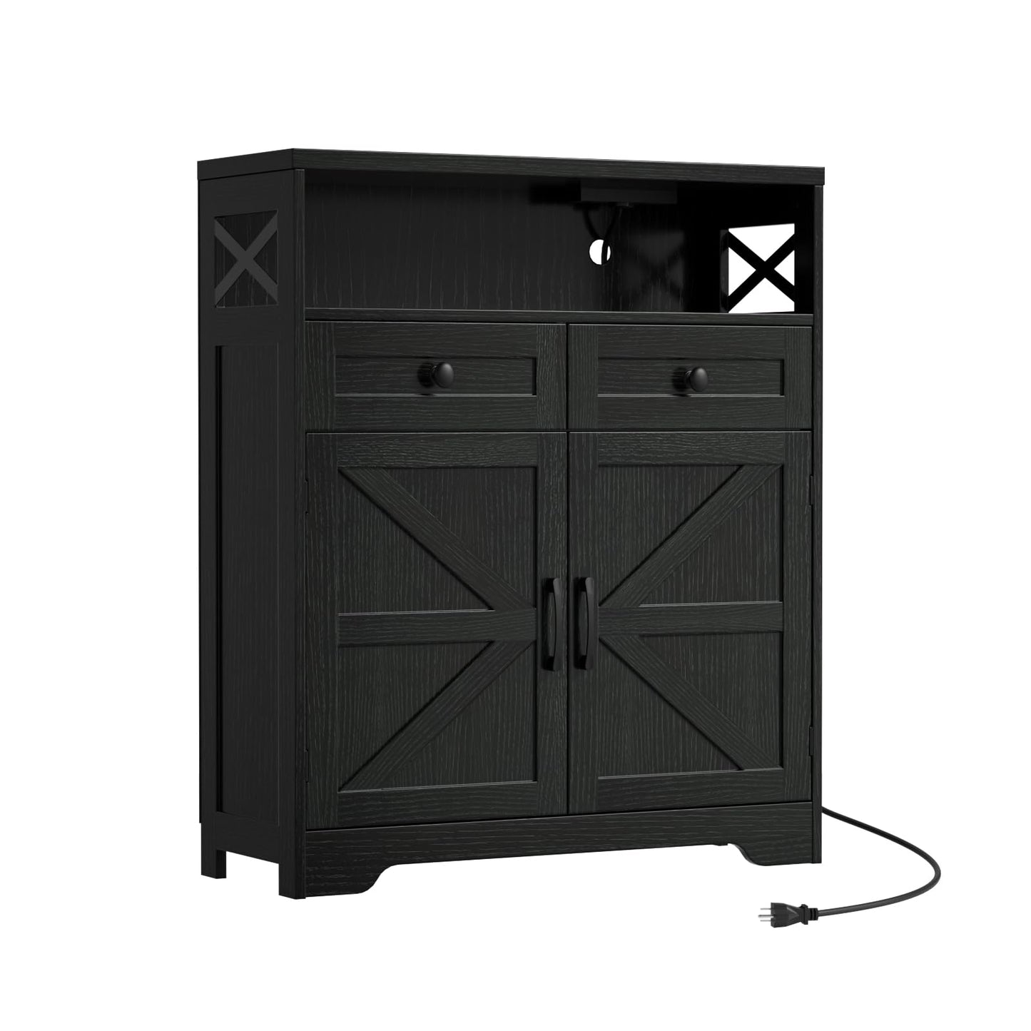 31.5" Black Storage Cabinet with Drawers & Shelf, Farmhouse Sideboard Buffet Cabinet with Storage, Kitchen Pantry Hutch Cabinet, Coffee Bar Cabinet Station Table for Kitchen, Livingroom, Dining Room