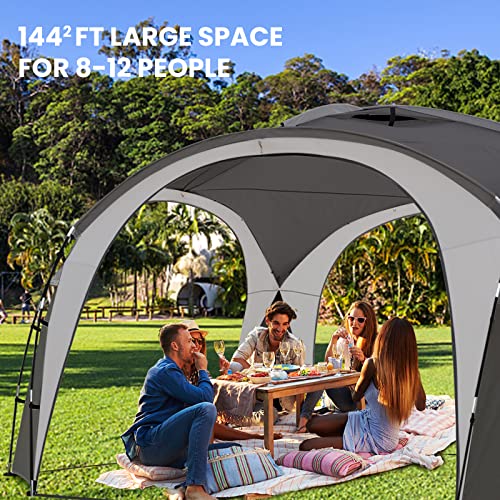 UNICAMPER Beach Tent 12 X 12ft Large UPF50+ Pop Up Canopy with 2-Pcs Side Wall, Sun Shelter Rainproof, Waterproof for Camping Trips, Backyard Fun, Fishing, Parties, Or Picnics(Gary) UNICAMPER