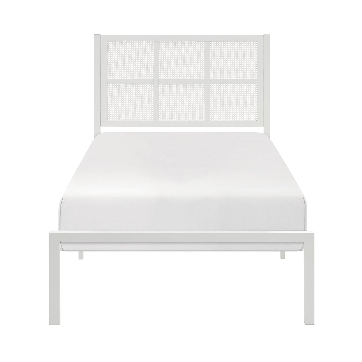Lexicon Metal Bed Frame with Rattan Headboard, Metal Platform Bed with Strong Metal Slat Support Under Bed Storage, Boho Faux Cane Bed, Mattress Foundation No Box Spring Needed, Twin Bed, White Lexicon