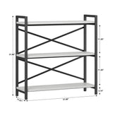 Homeiju 3 Tier Bookshelf 31.49" Width, Wood and Metal Etagere Bookcase, Vintage Farmhouse Modern Wooden Big Book Shelf for Home Living Room Bedroom Office Storage(White) Homeiju