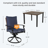 Grand patio 5-Piece Outdoor Dining Set, 4 Leather-Look Wicker Swivel Blue Patio Chairs & 1 Square Woodgrain Dining Table, Brown Grand patio