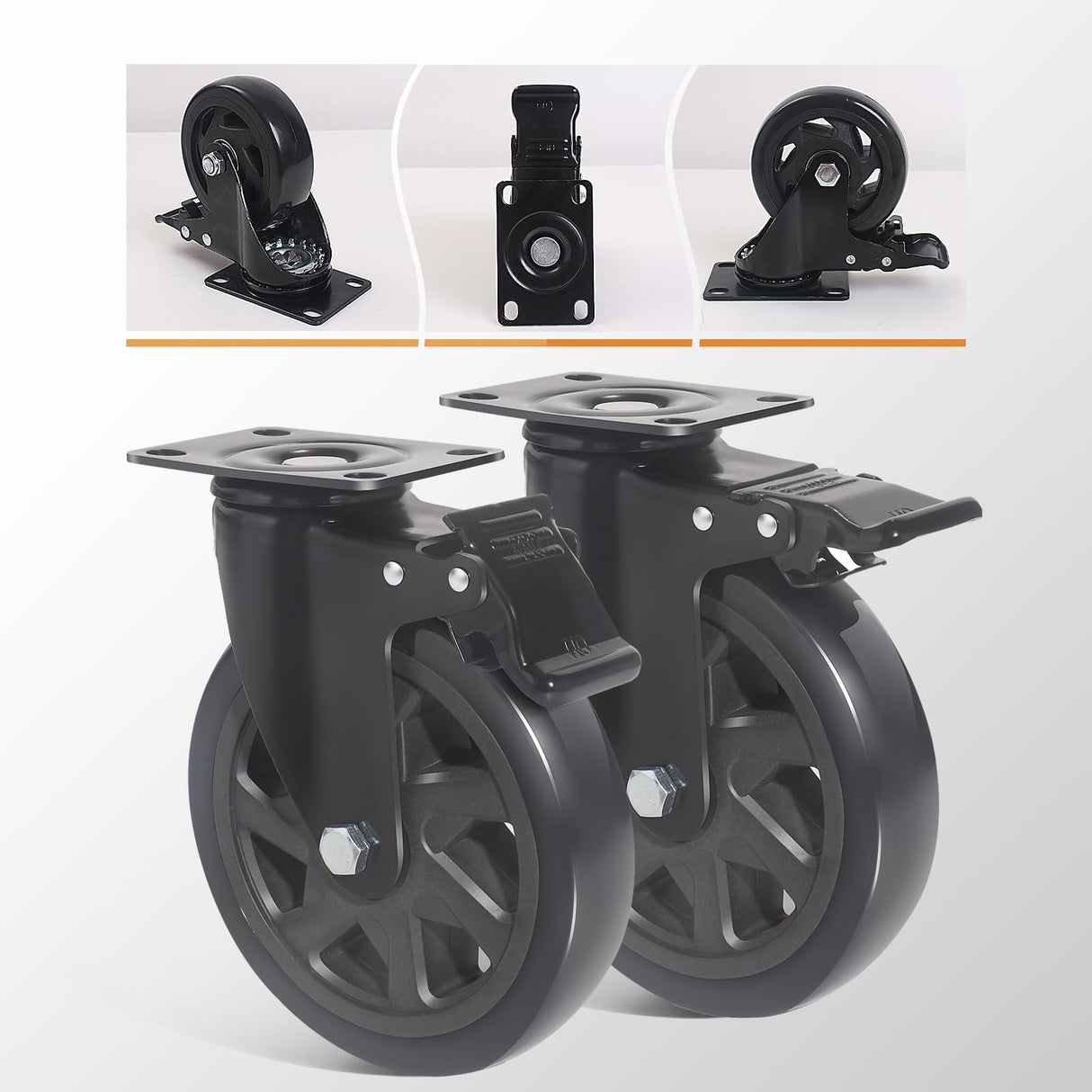 6 Inch Caster Wheels Set of 4 Heavy Duty,3000lbs Swivel Caster Wheels with Brake,PVC Heavy Duty Caster Wheel for Furniture,Cart,Workbench,Kitchen,Cabinets,Planters(Hardware Included) YAEMIKY