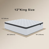 Tegeniss King Size Mattress, 12 Inch Innerspring Hybrid Mattress in a Box with Gel Memory Foam, Individually Wrapped Encased Coil Pocket Spring Mattresses, Pressure Relief, Medium Firm, 76"*80"*12" Tegeniss