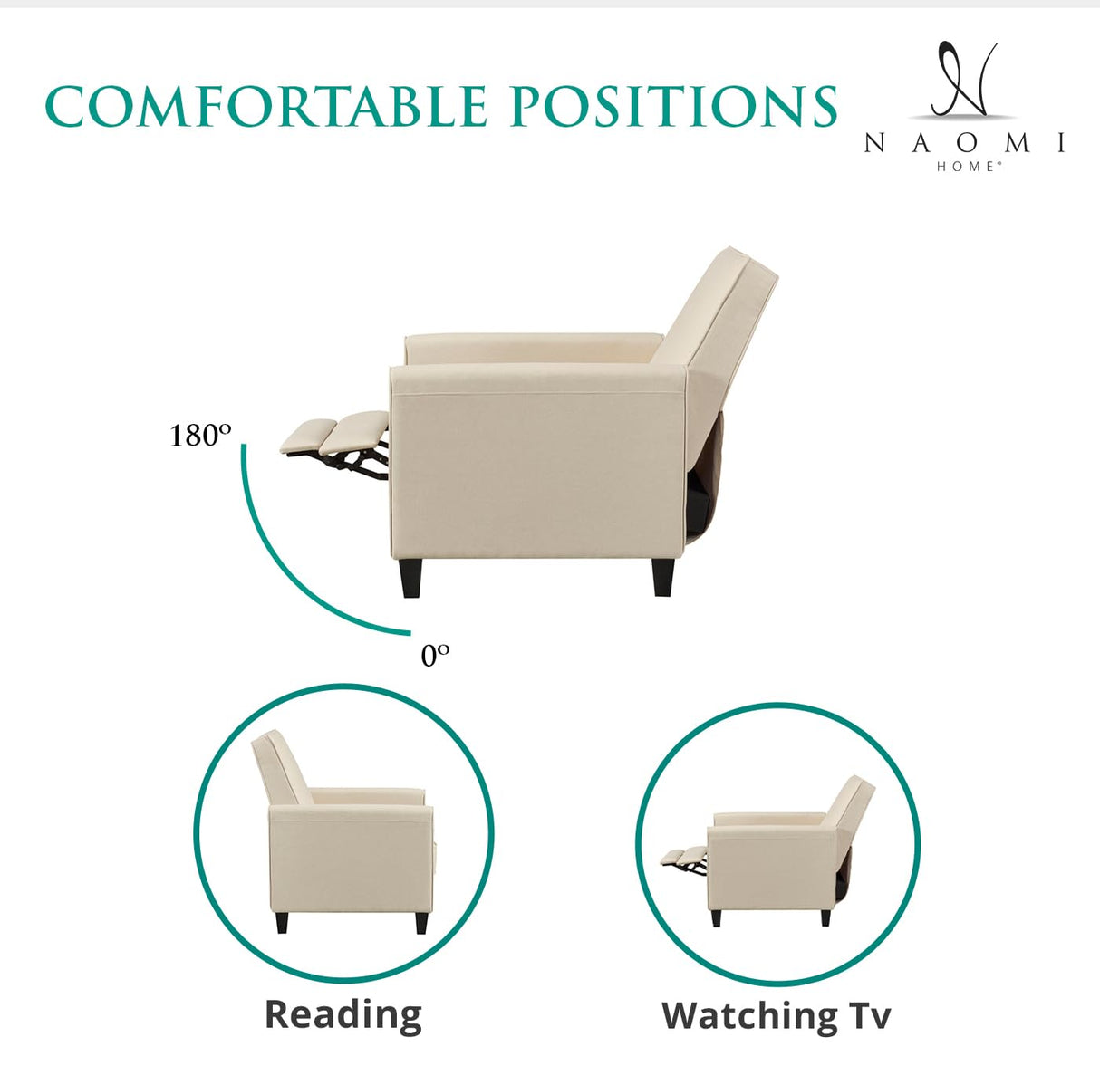 Home Theater Seating Push Back Recliner Chairs, Reclining Chair, Small Recliners for Small Spaces with Adjustable Footrest, Relaxing Sofa Recliners – Linen, Cream Naomi Home