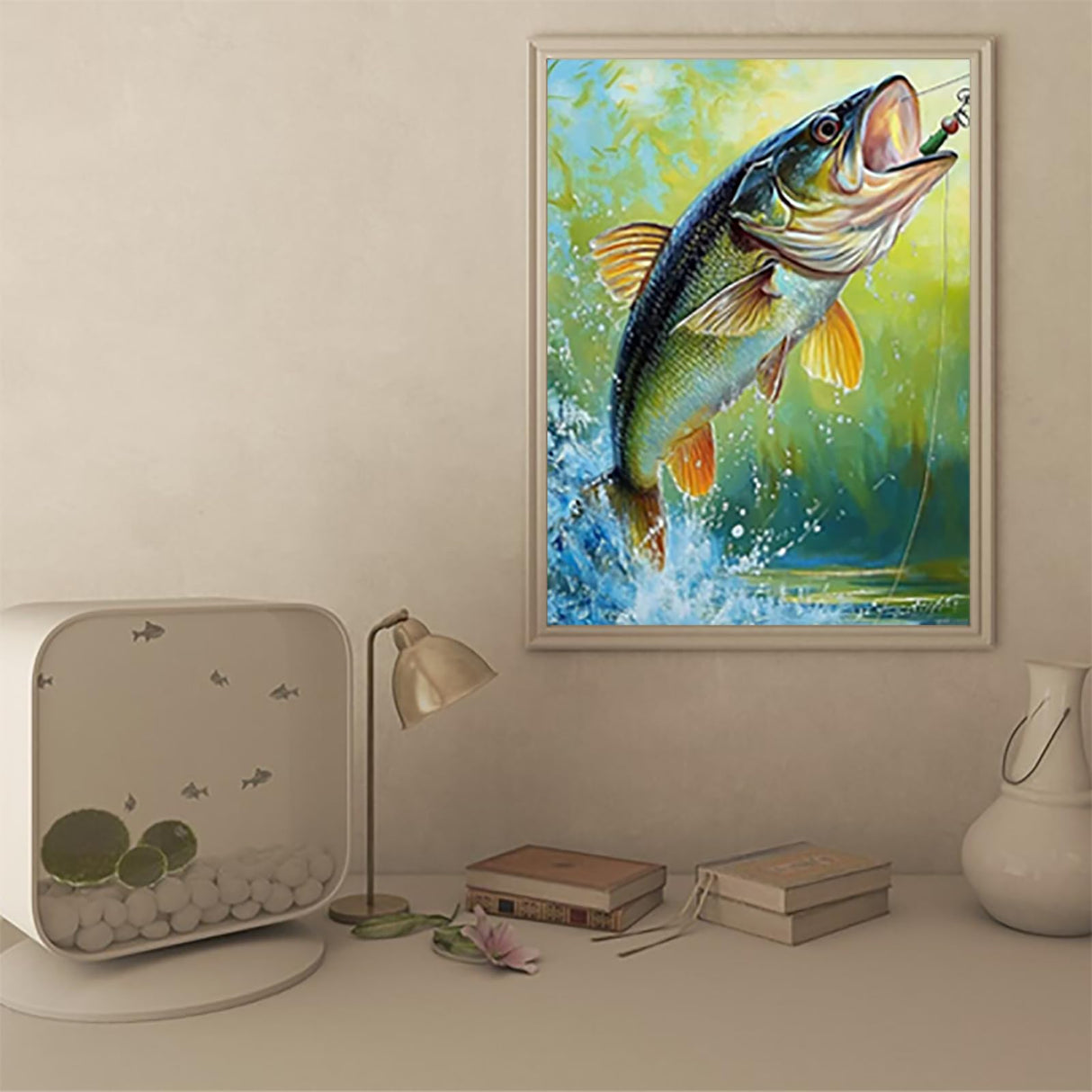 UPABLUNSO Diamond Painting Kits for Adults, 5D DIY Bass Fish Modern Diamond Art Kits for Beginners Round Full Drill Diamond Paintings Gem Art Craft for Home Wall Decor Gift 12x16 Inch UPABLUNSO