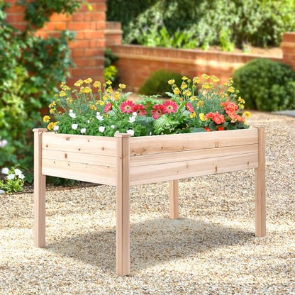 48"x34" Raised Garden Bed - Elevated Wood Planter Box for Healthy Plant Growth, 440 lb Capacity - Natural Color