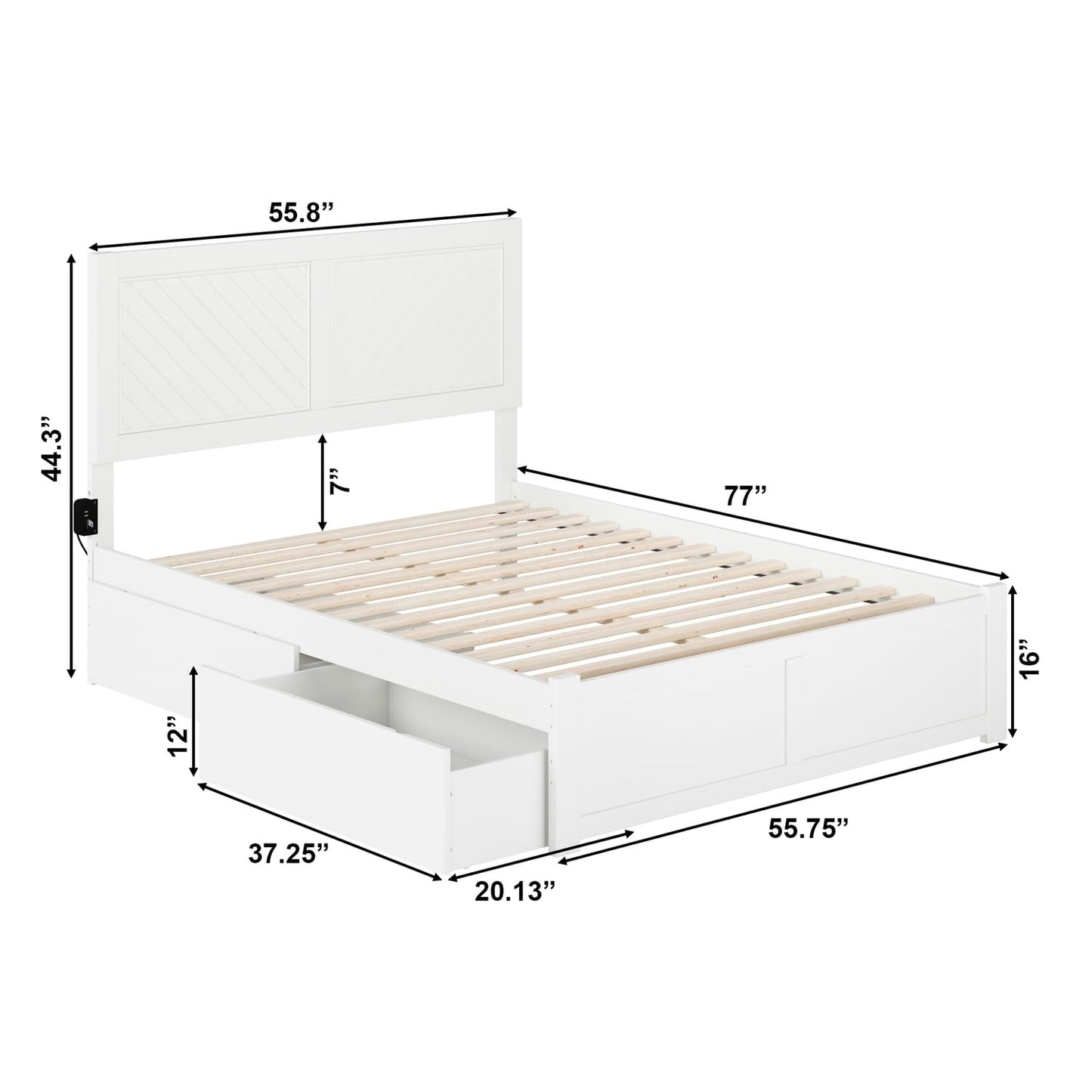 AFI Canyon Chevron Design Solid Wood Storage Platform Bed with USB Charger and Under-Bed Drawers, White - WoodArtSupply