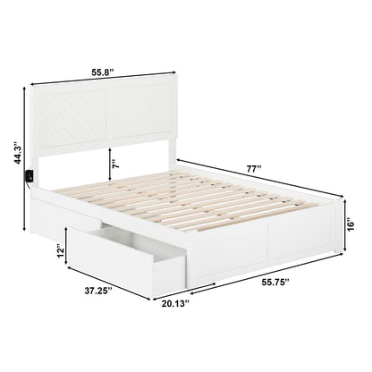 AFI Canyon Chevron Design Solid Wood Storage Platform Bed with USB Charger and Under-Bed Drawers, White - WoodArtSupply