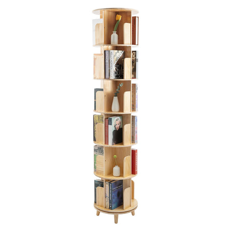 HAOREBAIYU 6-Tier Rotating Pine Wood Bookshelf - Multi-Functional 360° Revolving Storage Rack for Home & Office HAOREBAIYU