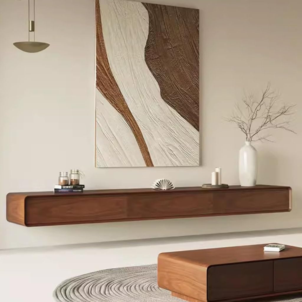Floating TV Stand Floating TV Unit 62/78/94'' Wall Mounted TV Cabinet Wooden Entertainment Media Console Center Simple Living Room Bedroom Wall Mounted TV Stand Shelf(Brown-A,200 * 24 * 20cm) WoodArtSupply