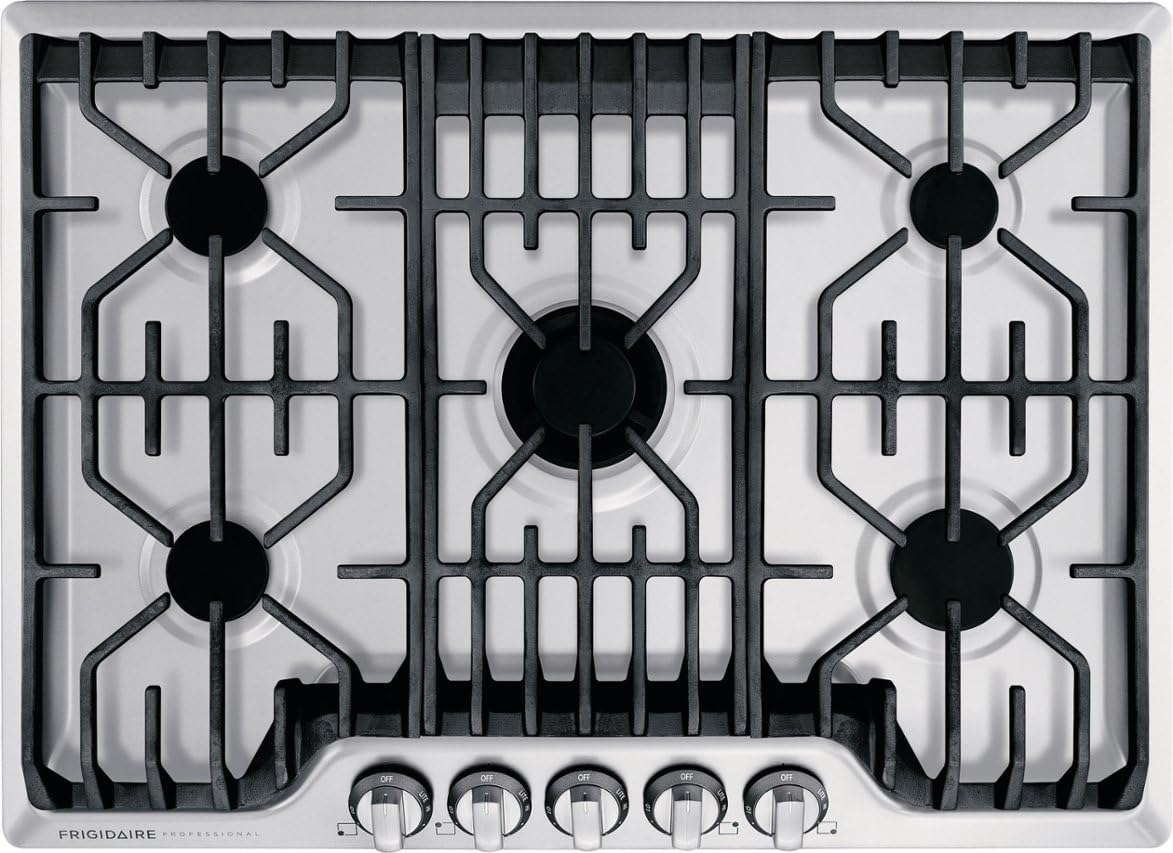 FRIGIDAIRE Professional 30-Inch Gas Cooktop, Stainless Steel, 5 Burners, Liquid Propane Convertible, FPGC3077RS Frigidaire