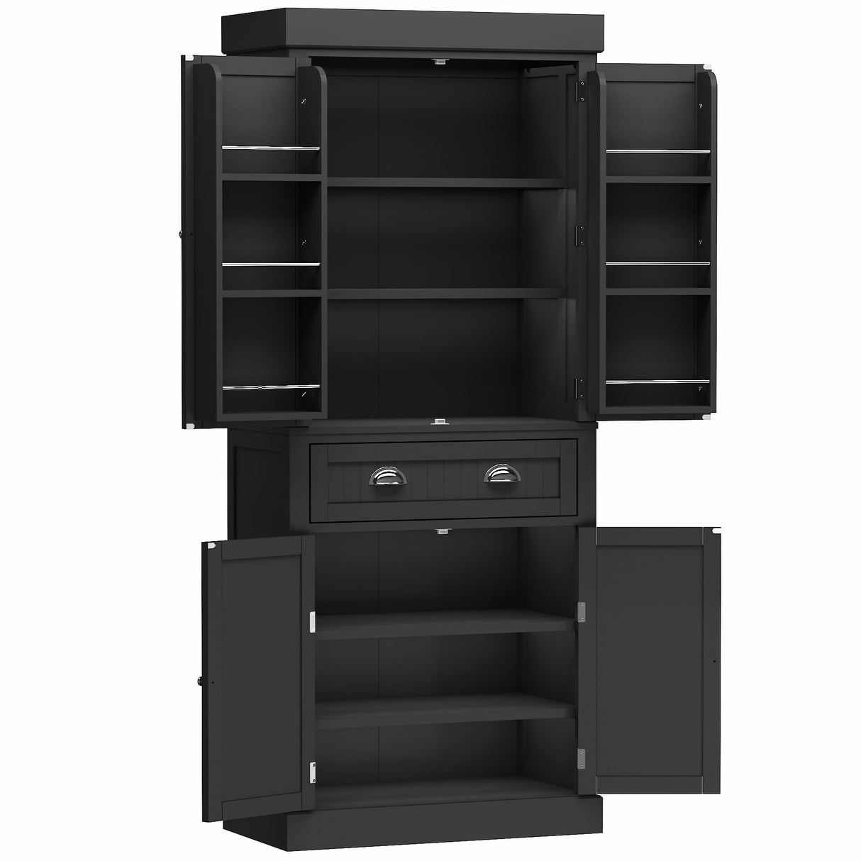 Squireewo 72" Freestanding Kitchen Pantry Storage Cabinet with Doors and 6 Hanging Shelves,Storage Cupboard with Large Drawer for Kitchen,Bathroom or Hallway,Black Squireewo