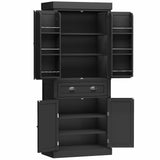 Squireewo 72" Freestanding Kitchen Pantry Storage Cabinet with Doors and 6 Hanging Shelves,Storage Cupboard with Large Drawer for Kitchen,Bathroom or Hallway,Black Squireewo