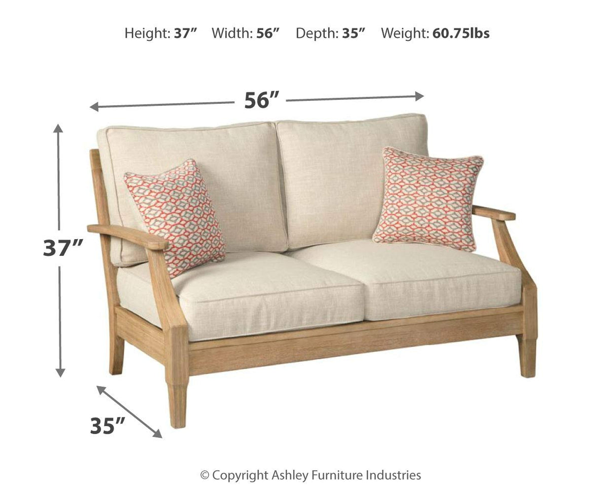 Signature Design by Ashley Clare View Coastal Outdoor Patio Eucalyptus Loveseat with Cushions, Beige Signature Design by Ashley