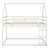 Bellemave Low Twin Over Twin House Bunk Bed for Kids - Solid White Wood with Ladder and Guardrails Bellemave