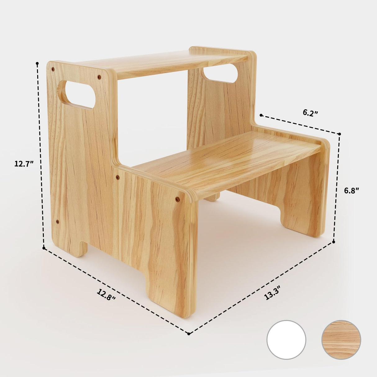 Wooden Step Stool,Two Step Stool for Kids,Toddler Montessori Stool Supports 300 lbs Kids Toddler Stepping Stool for Bathroom Sink/Toilet/Kitchen/Bed,Natural Wiifo
