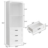 IRONCK Freestanding Closet System with 3 Wood Drawers, Modern Armoire Wardrobe with Adjustable Shelves & Hanging Rod, Walk-in Closet Systems Organizer for Small Closet, White IRONCK