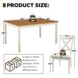 LUXOAK 7-Piece Solid Wood Dining Table Set, 60" Farmhouse Dining Table with 6 Chairs, Rectangular Table Set for 6, Kitchen & Dining Room Furniture, Distressed Cream LUXOAK