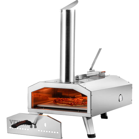 VEVOR Pizza Oven Outdoor, 12" Pellet Pizza Oven, Portable Pizza Stove with Built-in Thermometer, Wood Fired Stainless Steel Pizza Maker, for Backyard, Camping, Pizza Stone, Shovel, Carry Bag, Silver VEVOR