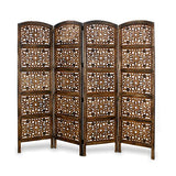 Room Divider Wood Screen - Rajasthan Antique Brown - 4 Panel Folding 72 x 80 - Intricate Hand Carved Decorative Functional Versatile Portable Partition Reversible Freestanding Privacy - COTTON CRAFT COTTON CRAFT