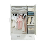 TemkTuek 3-Door Armoire Wardrobe Closet, White Wood Wardrobe Cabinet with Hanging Rod, Triple Doors, and Drawers, Bedroom Armoire Wardrobe Closet, Closet Organizers and Storage, 48"x71"x19" TemkTuek