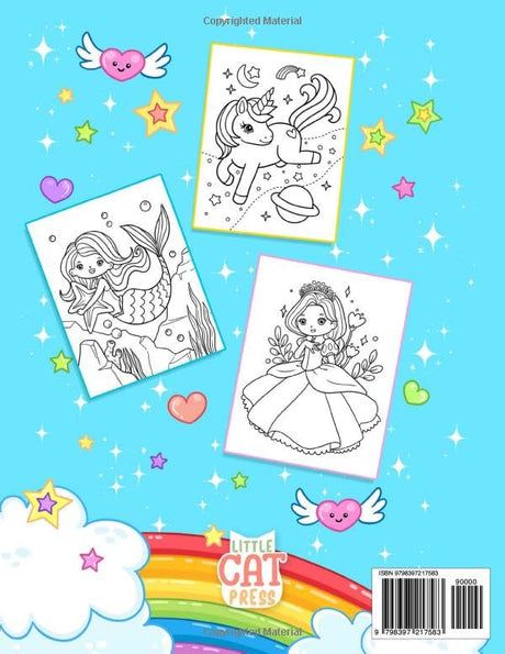 Unicorn, Mermaid & Princess: Cute, Fun and Magical Coloring Book For Kids Ages 4-8 Lindesa