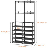 Laiensia 5-Tier Entryway Coat Rack, Coat and Shoe Rack, Entryway Bench Storage Organizer with 8 Hooks for Bedroom, Hallway, Office, Black Laiensia