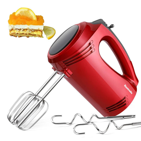 Kestreln Hand Mixer Electric Handheld with Flat Bottom, Portable Mixer for Kitchen Baking Cake, Powerful Mixing for Thicker Doughs with dough hooks Kestreln