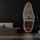 osemy 67"x 26" Wood LED Full Length Mirror with Lights Irregualr Wavy Full Body Mirror Shatter-Proof Hanging/Leaning Wall Mounted Walnut Wooden Framed Mirror for Dressing Bedroom Living Room osemy