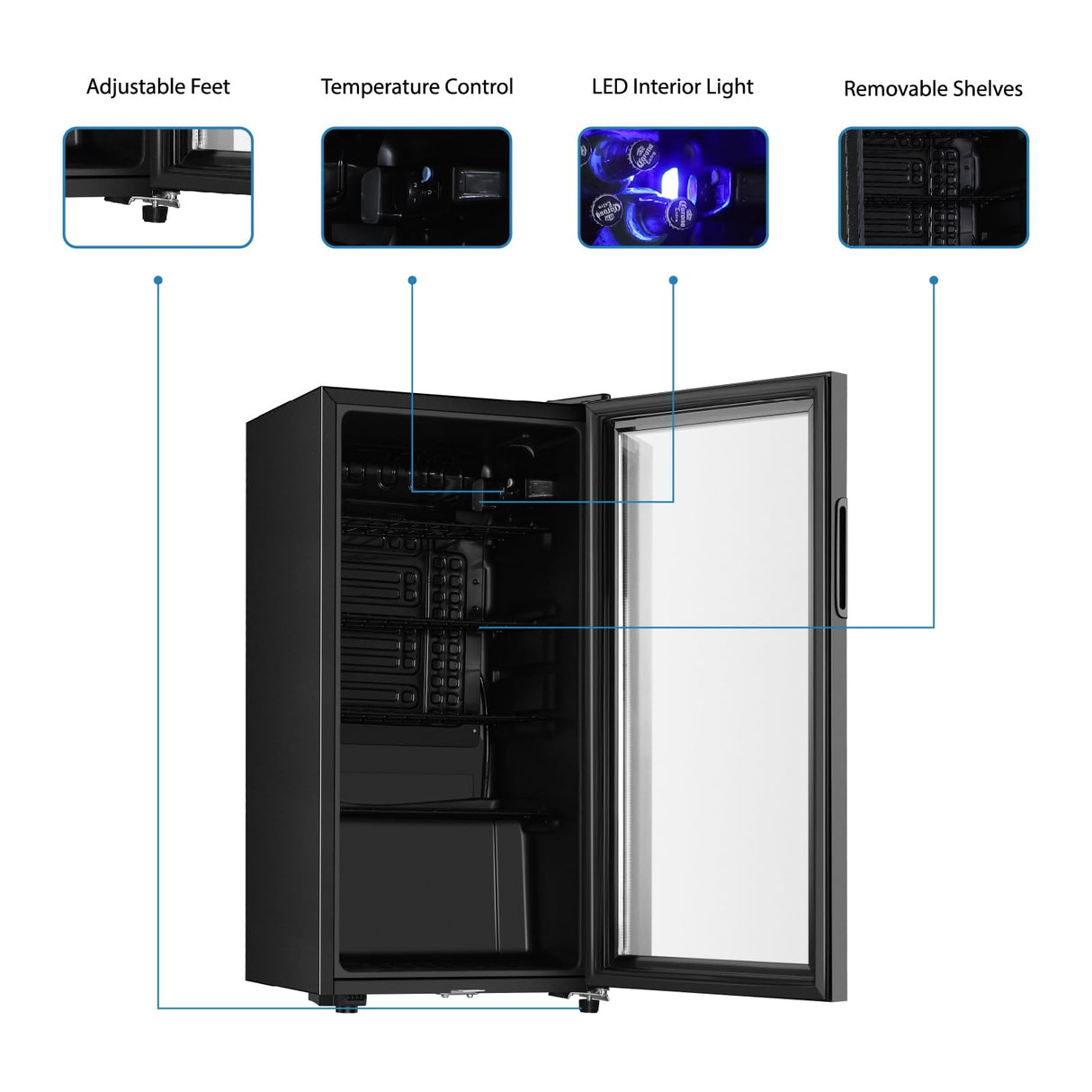 Saeoola Beverage Refrigerator, 3.2 Cu.ft Mini Fridge with Double Glass Door, Cooler for Soda, Beer or Wine for Home, Office or Bar with Adjustable Removable Shelves (Black) Saeoola