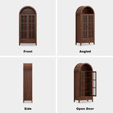 71" Tall Arched Cabinet, Modern Farmhouse Wooden Display Cabinet with Drawer and Glass Doors, 6 Tier Bookshelf w/Adjustable Shelves for Living Room, Office, Walnut WINWY