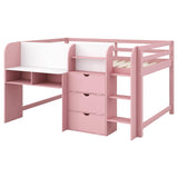 Bellemave Full Size Low loft Bed for Kids,Wood Modern Farmhouse Full Loft Bed with Desk, Storage Cabinets,Bookcase, No Box Spring Needed, Pink Bellemave