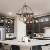 Saint Mossi 4-Lights Farmhouse Chandelier for Dining Room, Rustic Globe Black Chandeliers for Dinging Room, Orb Drum Chandeliers Light Fixtures, H22 x D20, Wood Grain Metal Frame SM Saint Mossi