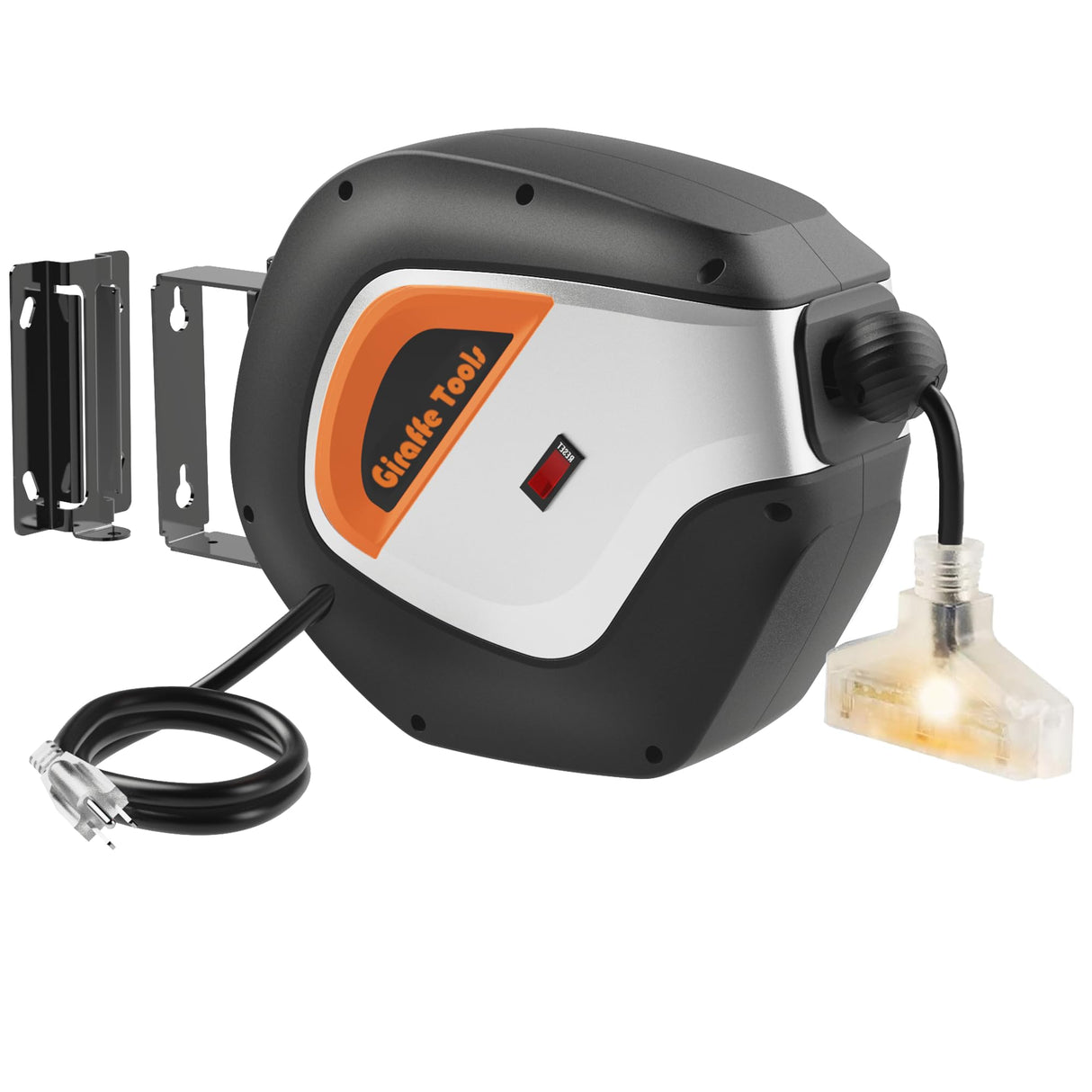 Giraffe Tools Retractable Power Cord Reel, 50ft 12AWG/3C SJT Heavy Duty Extension Cord Storage Reel Wall/Ceiling Mount for Garage with Lighted Triple Tap Giraffe Tools