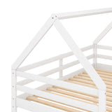 Bellemave Low Twin Over Twin House Bunk Bed for Kids - Solid White Wood with Ladder and Guardrails Bellemave