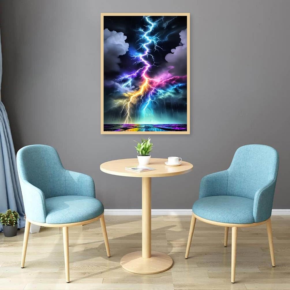 JFYHAB Lightning Diamond Art Kits for Adults, Lightning Diamond Painting Kits for Beginners, DIY 5D Sky Diamond Painting with Round Gem Art Kits for Adult for Gift Home Wall Decor 12x16 Inch JFYHAB