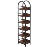 78.7" Industrial Wood 6-Tier Arched Bookshelf with Metal Frame in Rustic Brown Tribesigns