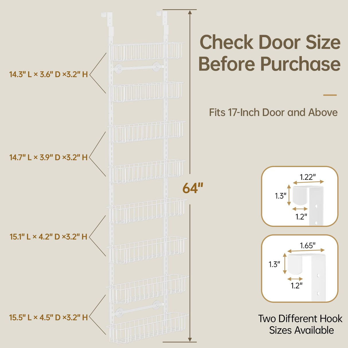 Delamu Adjustable Cabinet Door Organizer, 8-Tier Hanging Spice Rack Organizer, Metal Over the Door Pantry Organizer, Pantry Organizers and Storage Shelves for Kitchen Bathroom Laundry Room, White Delamu