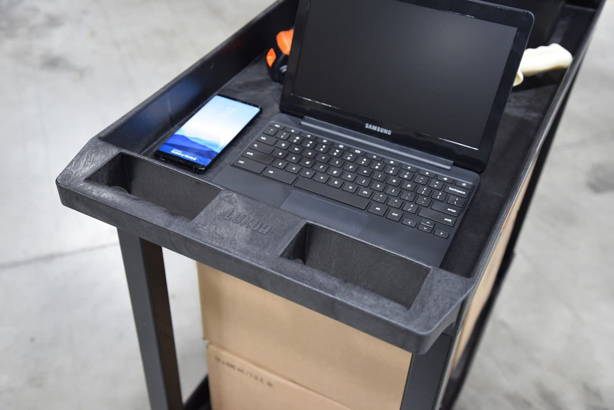 Luxor 32" x 18" Tub Storage Cart 2 Shelves - Black, (EC11-B) Luxor