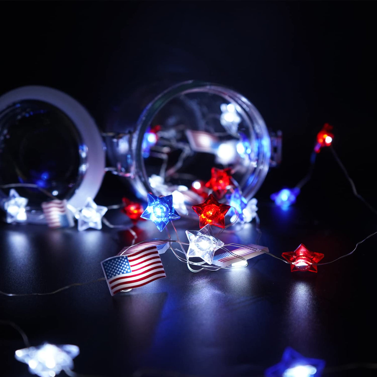 4th of July Decorations Lights, 13FT 40LED Lights Battery Operated Remote Timer USA Flag Fairy Light for Indoor Home Independence Day Memorial Day Fourth of July Couah