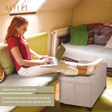 Ao Lei 30 Inches Storage Ottoman Bench, Storage Bench with Wooden Legs for Living Room Ottoman Foot Rest Removeable Lid for Bedroom End of Bed, Linen Fabric, Folding Beige Ottoman Ao Lei