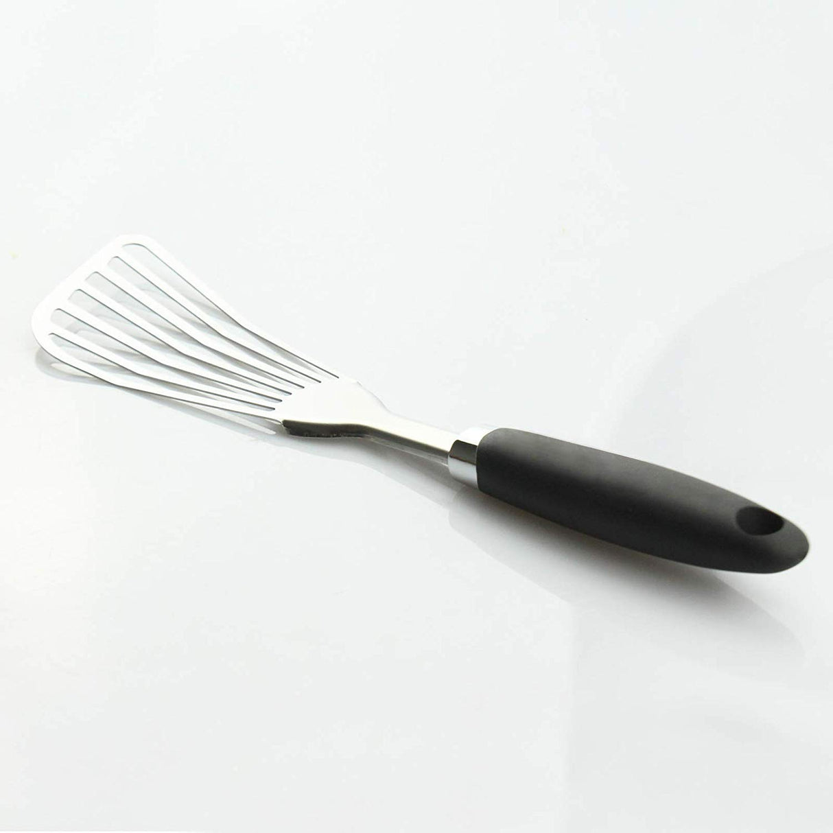 304 Stainless Steel Fish Spatula, Non-Slip Ergonomic Handle Slotted Spatula, Black JXWING