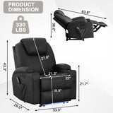 WISHDEER Power Recliner Chair with Heat and Massage for Adults - Home Theater Seating with LED Lights,Cup Holders,Side Pocket,USB Port - Recliner Sofa for Living Room(Black, Single Recliner) WISHDEER