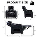 CANMOV Electric Power Recliner Chair with Adjustable Headrest, Breathable PU Leather Home Theater Seating with Ambient Lighting,Cup Holders,Armrest Storage,USB & Type C Ports,Black CANMOV