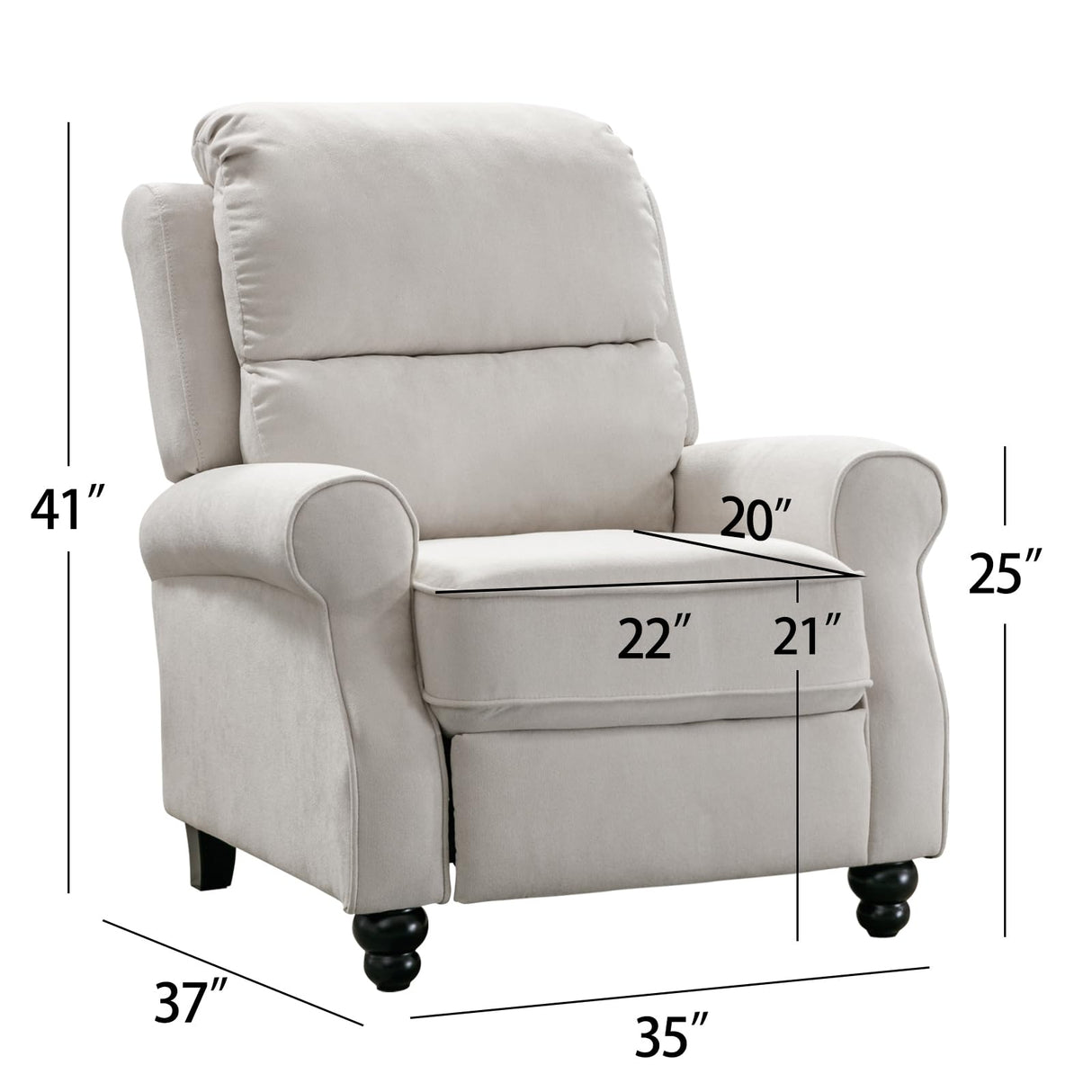 IOMOR Push Back Recliner Chair, Fabric Armchair Overstuffed Pushback Recliner, Heavy Duty Single Sofa Chair with Padded Seat Solid Wood Legs for Living Room (White) IOMOR